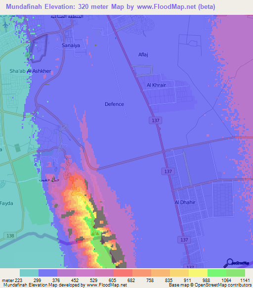 Mundafinah,United Arab Emirates Elevation Map