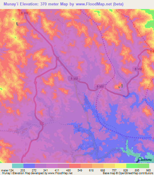 Munay`i,United Arab Emirates Elevation Map