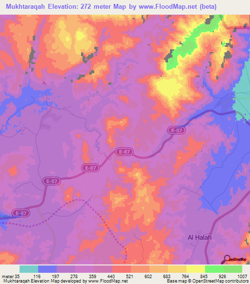 Mukhtaraqah,United Arab Emirates Elevation Map