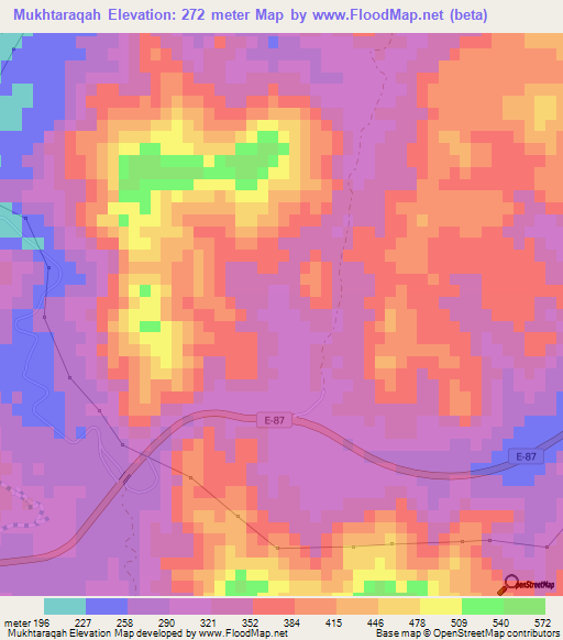 Mukhtaraqah,United Arab Emirates Elevation Map