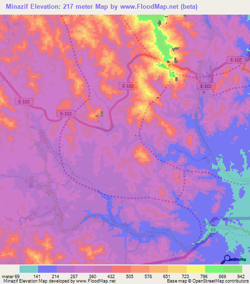 Minazif,United Arab Emirates Elevation Map