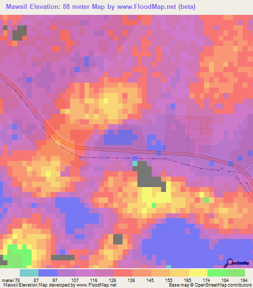 Mawsil,United Arab Emirates Elevation Map