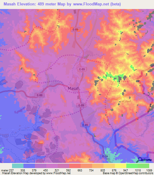Masah,United Arab Emirates Elevation Map