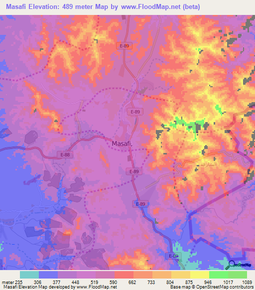 Masafi,United Arab Emirates Elevation Map