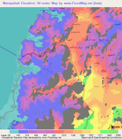 Manqashah,United Arab Emirates Elevation Map