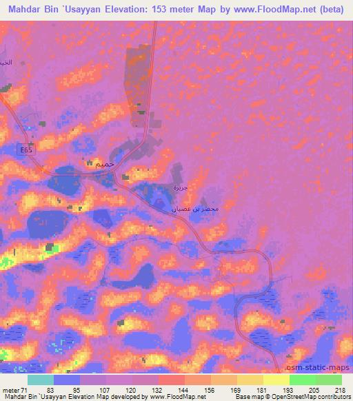 Mahdar Bin `Usayyan,United Arab Emirates Elevation Map