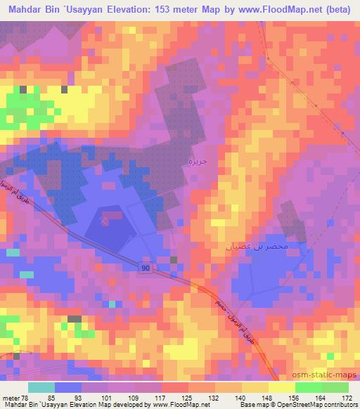 Mahdar Bin `Usayyan,United Arab Emirates Elevation Map
