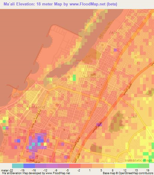 Ma`ali,United Arab Emirates Elevation Map