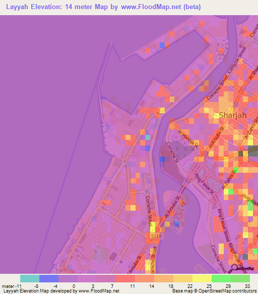 Layyah,United Arab Emirates Elevation Map