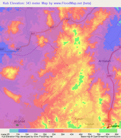 Kub,United Arab Emirates Elevation Map