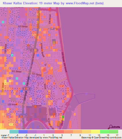 Khawr Kalba,United Arab Emirates Elevation Map