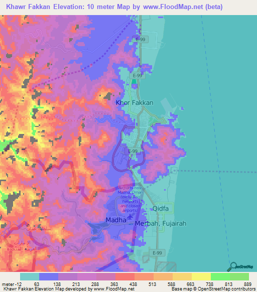Khawr Fakkan,United Arab Emirates Elevation Map