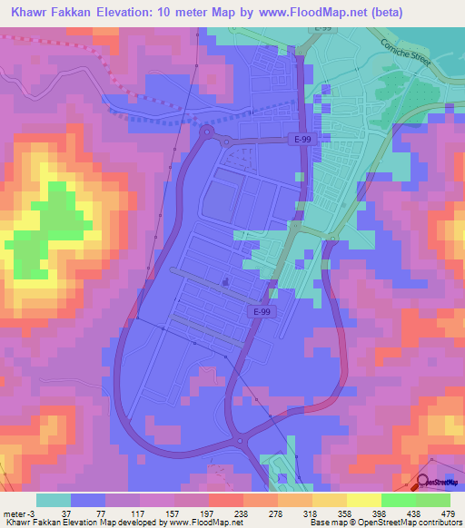 Khawr Fakkan,United Arab Emirates Elevation Map