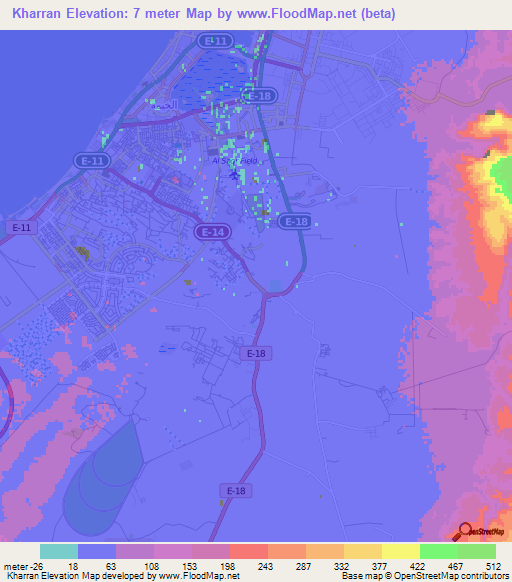 Kharran,United Arab Emirates Elevation Map