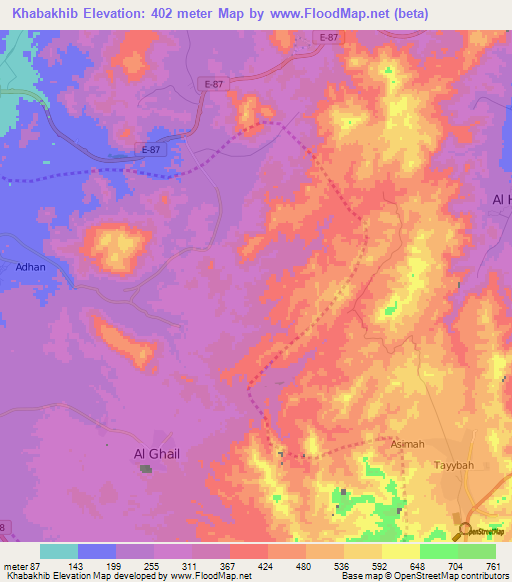 Khabakhib,United Arab Emirates Elevation Map