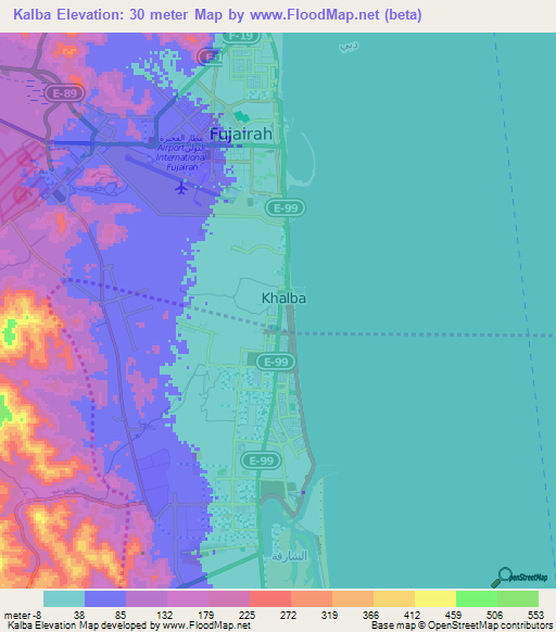 Kalba,United Arab Emirates Elevation Map