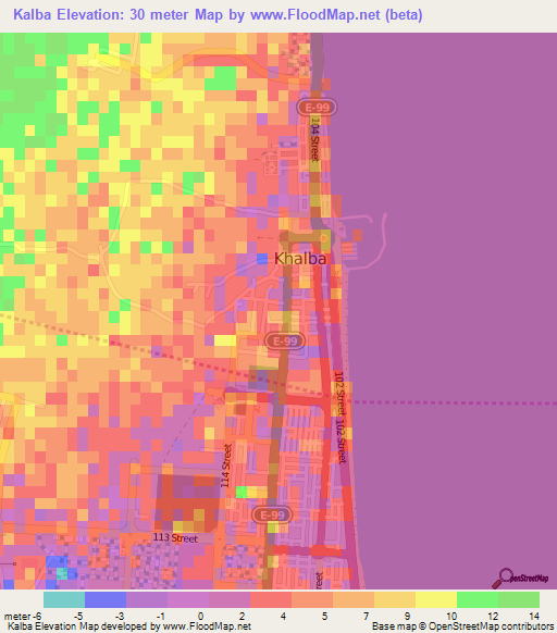 Kalba,United Arab Emirates Elevation Map