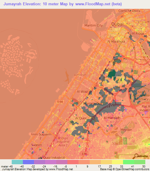 Jumayrah,United Arab Emirates Elevation Map