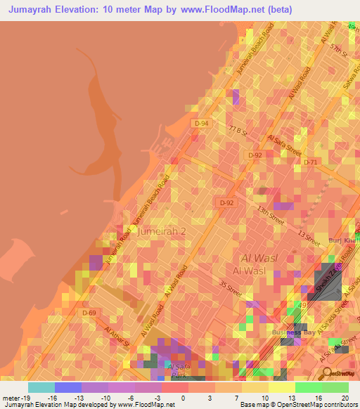 Jumayrah,United Arab Emirates Elevation Map