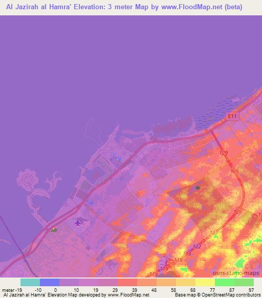 Al Jazirah al Hamra',United Arab Emirates Elevation Map