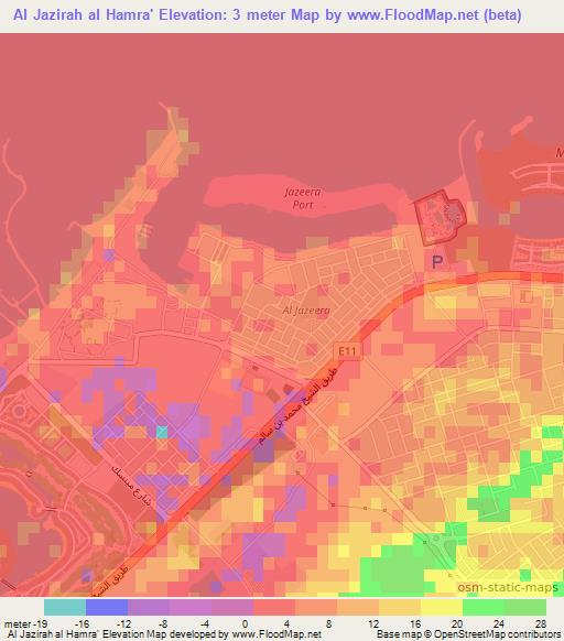 Al Jazirah al Hamra',United Arab Emirates Elevation Map