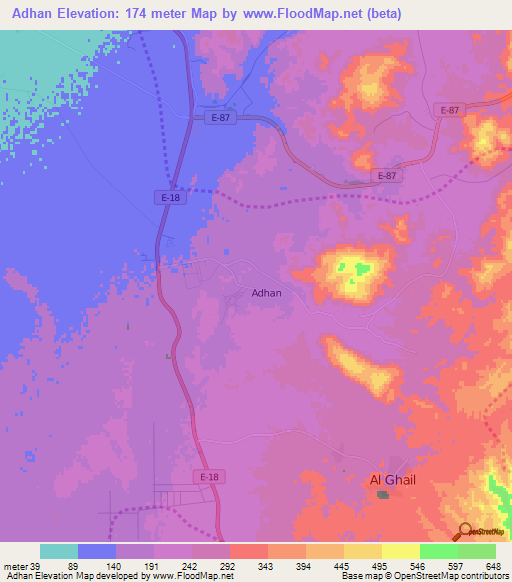 Adhan,United Arab Emirates Elevation Map