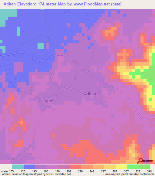 Adhan,United Arab Emirates Elevation Map