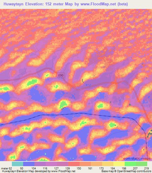 Huwaytayn,United Arab Emirates Elevation Map