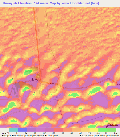 Huwaylah,United Arab Emirates Elevation Map