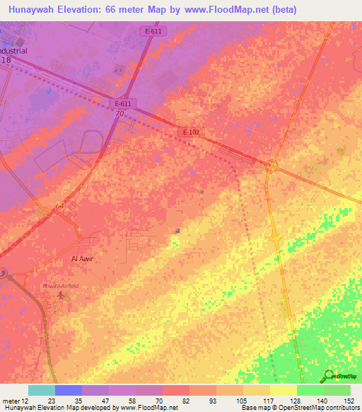 Hunaywah,United Arab Emirates Elevation Map