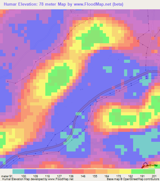 Humar,United Arab Emirates Elevation Map
