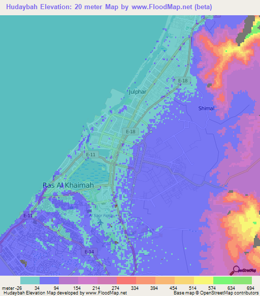 Hudaybah,United Arab Emirates Elevation Map