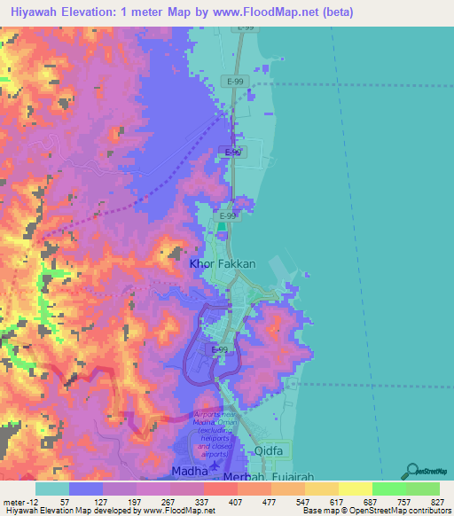 Hiyawah,United Arab Emirates Elevation Map