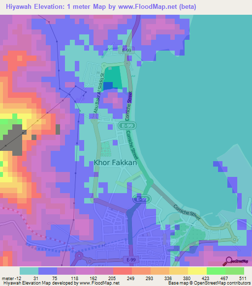 Hiyawah,United Arab Emirates Elevation Map