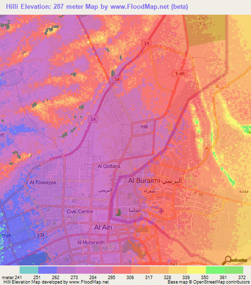 Hilli,United Arab Emirates Elevation Map