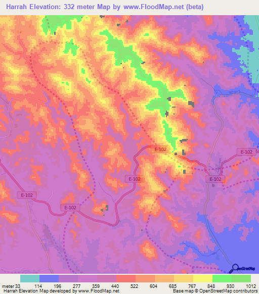 Harrah,United Arab Emirates Elevation Map