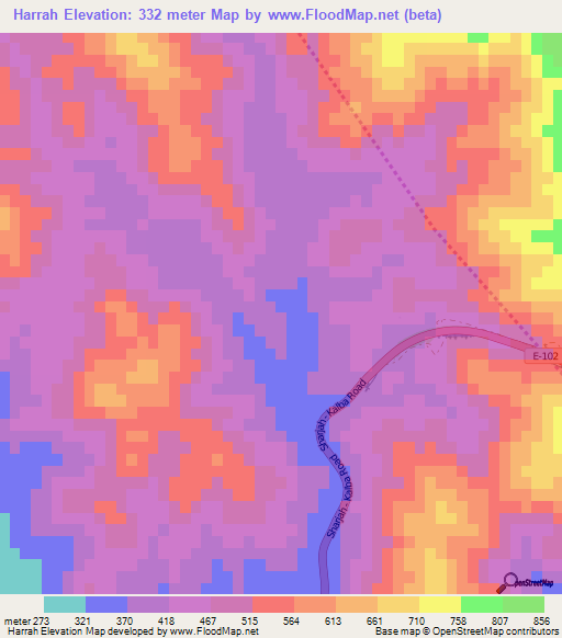 Harrah,United Arab Emirates Elevation Map
