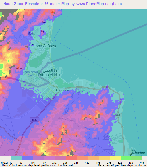 Harat Zutut,United Arab Emirates Elevation Map