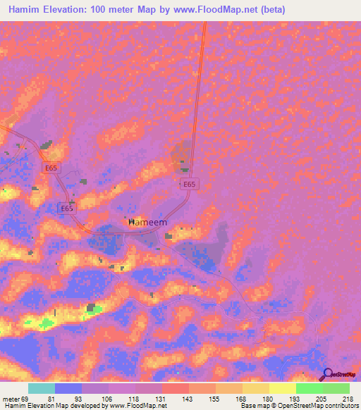 Hamim,United Arab Emirates Elevation Map