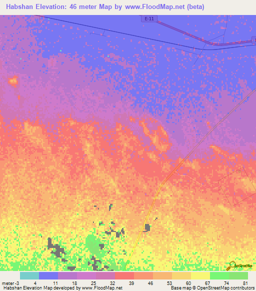 Habshan,United Arab Emirates Elevation Map