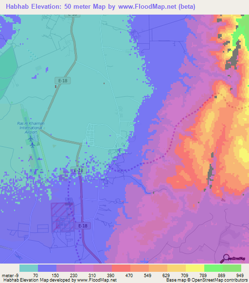 Habhab,United Arab Emirates Elevation Map