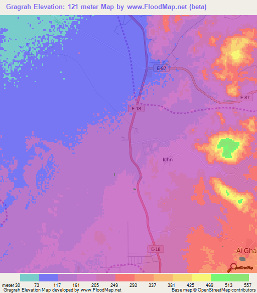 Gragrah,United Arab Emirates Elevation Map