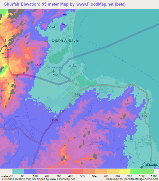 Ghurfah,United Arab Emirates Elevation Map