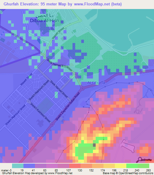 Ghurfah,United Arab Emirates Elevation Map