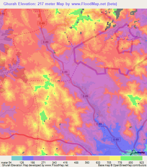 Ghurah,United Arab Emirates Elevation Map