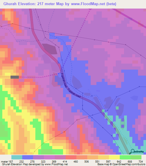 Ghurah,United Arab Emirates Elevation Map