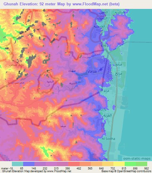 Ghunah,United Arab Emirates Elevation Map