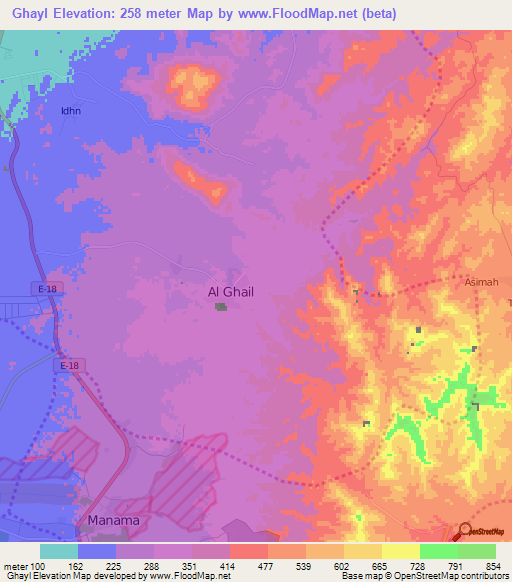 Ghayl,United Arab Emirates Elevation Map