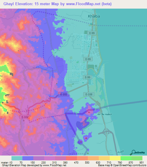 Ghayl,United Arab Emirates Elevation Map
