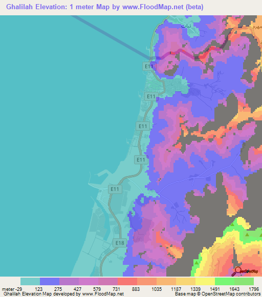Ghalilah,United Arab Emirates Elevation Map